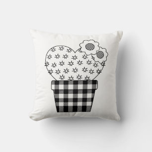 Cute Heart Cactus Plaid Plant Pot Cushion