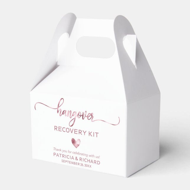 Cute Heart Calligraphy Wedding Hangover Kit Favour Box (Front Side)