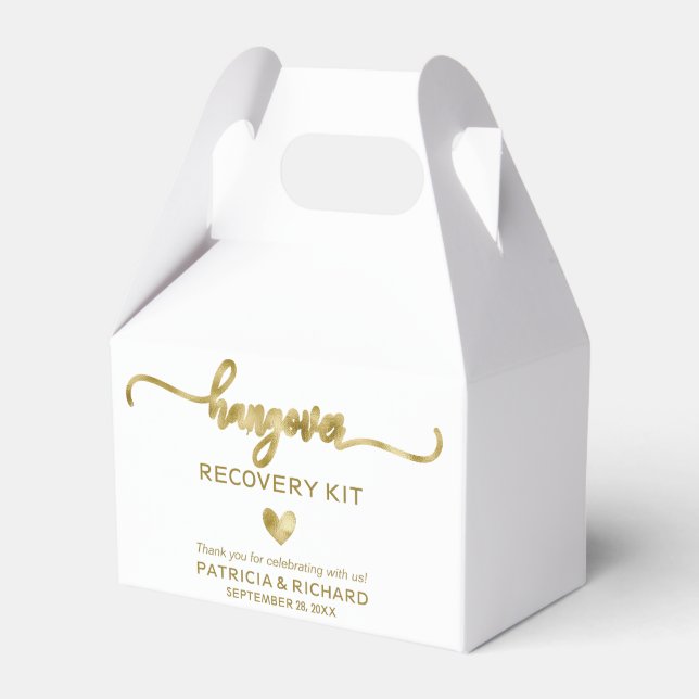 Cute Heart Calligraphy Wedding Hangover Kit Favour Box (Front Side)