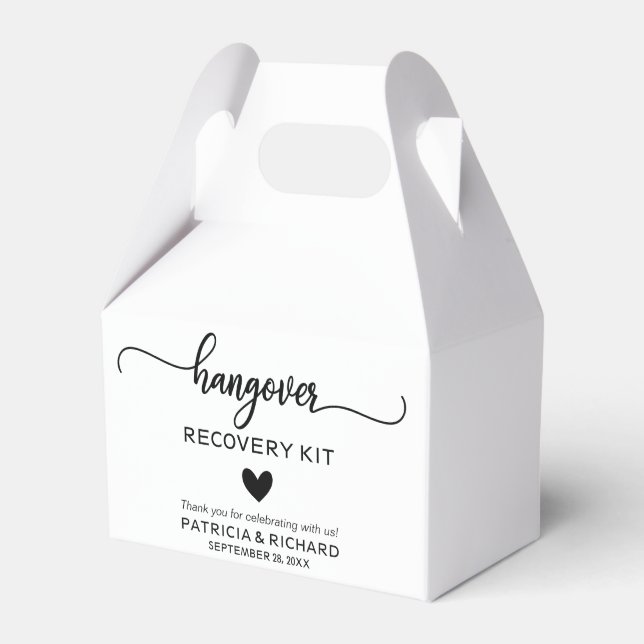 Cute Heart Calligraphy Wedding Hangover Kit Favour Box (Front Side)