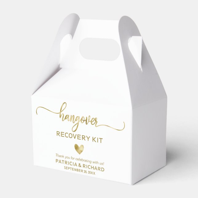Cute Heart Calligraphy Wedding Hangover Kit Favour Favour Box (Front Side)