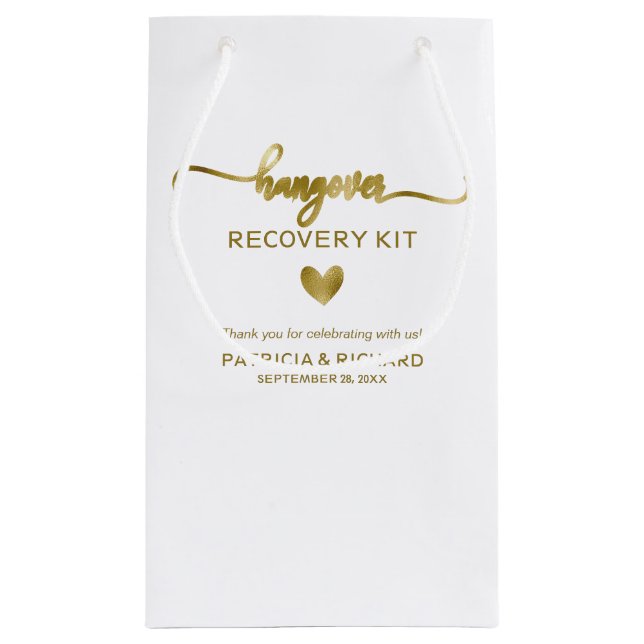 Cute Heart Calligraphy Wedding Hangover Kit Small  Gift Bag (Back)