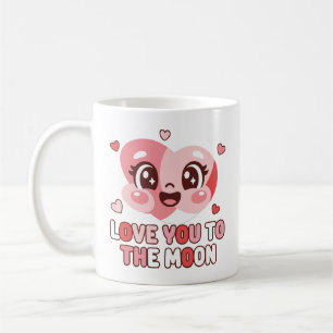 Cute Heart Character Love You To The Moon Coffee Mug