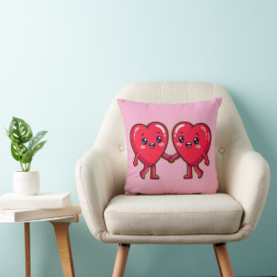 Cute Heart Characters Holding Hands Cushion