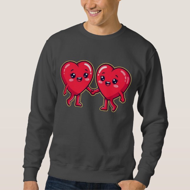 Cute Heart Characters Holding Hands Sweatshirt (Front)