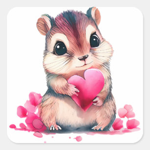 Cute Heart Chipmunk Valentine Square Sticker