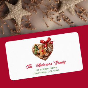 Cute Heart Christmas Gingerbread Man Biscuit Label