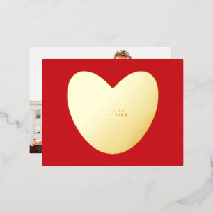 Cute heart custom text photo Valentine's Day Foil Holiday Postcard