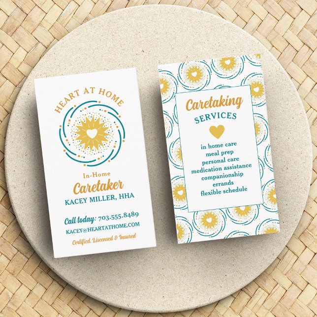 Cute Heart Design Logo Caregiver Services Business Card (Creator Uploaded)
