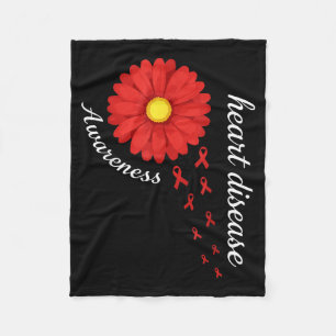Cute Heart Disease Awareness Shirt Red Ribbon Fleece Blanket