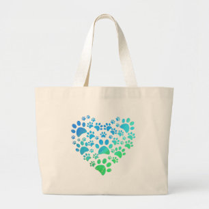 Cute Heart Dog Paws Funny For Animal Lovers Large Tote Bag