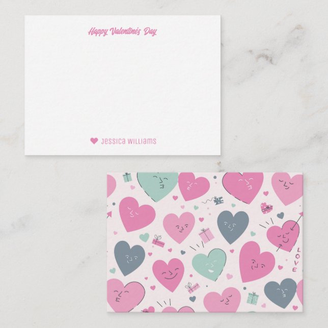 Cute Heart Doodle Pattern Sweet Valentine's Day Card (Front/Back)