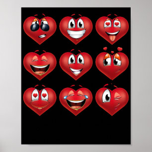 Cute Heart Emojis Gift Valentines Day Emoji Poster