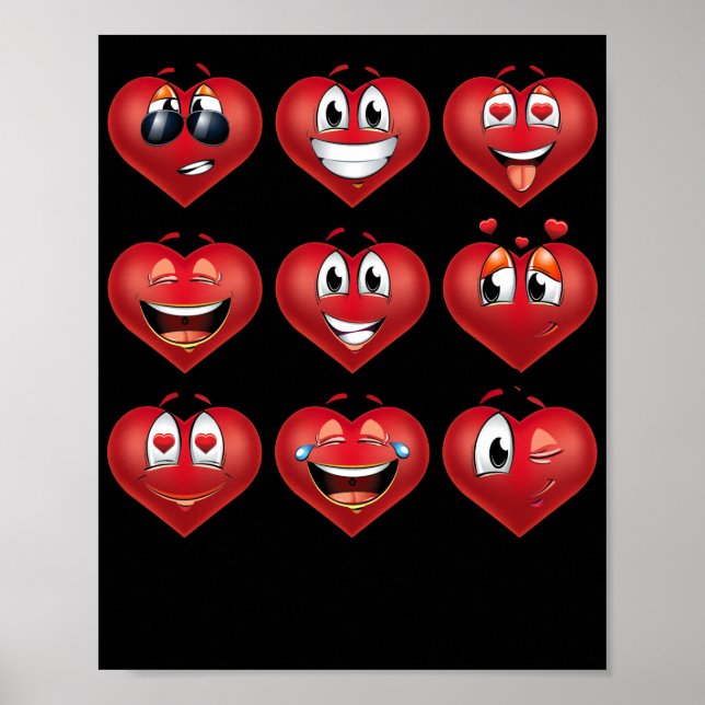 Cute Heart Emojis Gift Valentines Day Emoji Poster (Front)