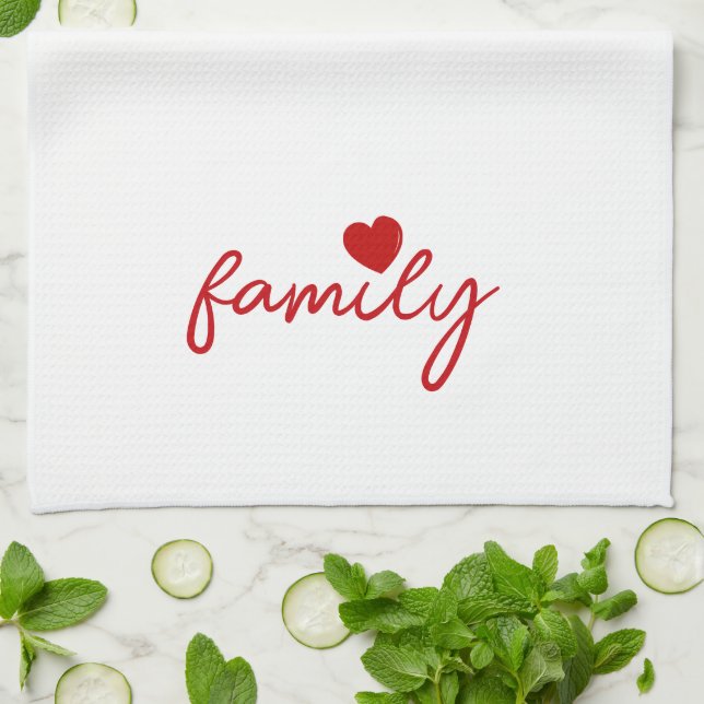 Cute Heart Family Custom Text Tea Towel (Folded)
