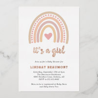 Cute Heart Girl Boho Rainbow Baby Shower Rose Gold