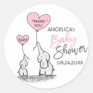 Cute Heart Girl Pink Elephant Mummy & Baby Shower Classic Round Sticker