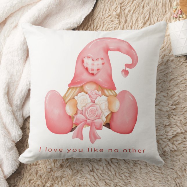 Cute Heart Gnome Valentine Personalised Photo Cushion (Blanket)
