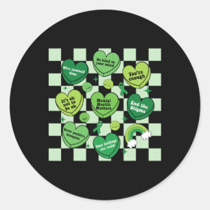 Cute Heart Green Ribbon Mental Health Problems Awa Classic Round Sticker
