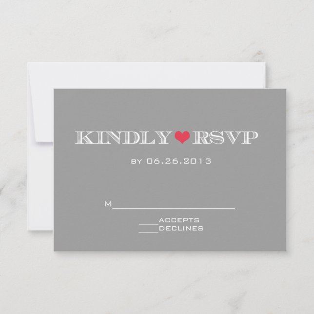 Cute Heart Grey Red Wedding RSVP Cards (Front)