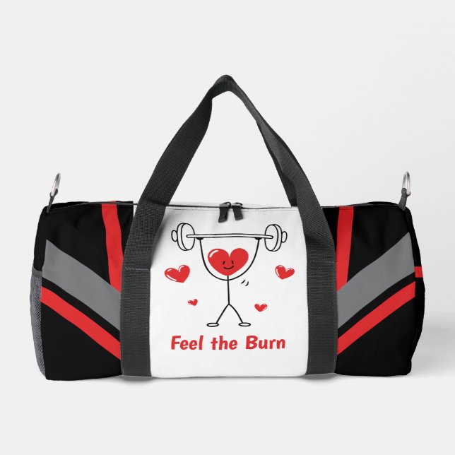 Cute Heart Gym Workout Feel the Burn Design Duffle Bag (Back)