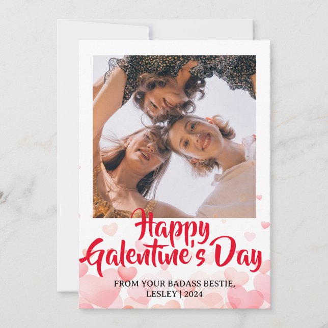 Cute Heart Happy Galentines day bestie Photo Holiday Card (Front)
