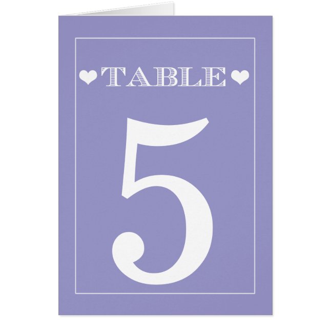 Cute Heart Lavender Wedding Table Number Cards (Front)