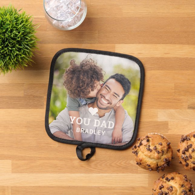 Cute HEART LOVE YOU DAD Photo Father's Day Pot Holder (Top Down)
