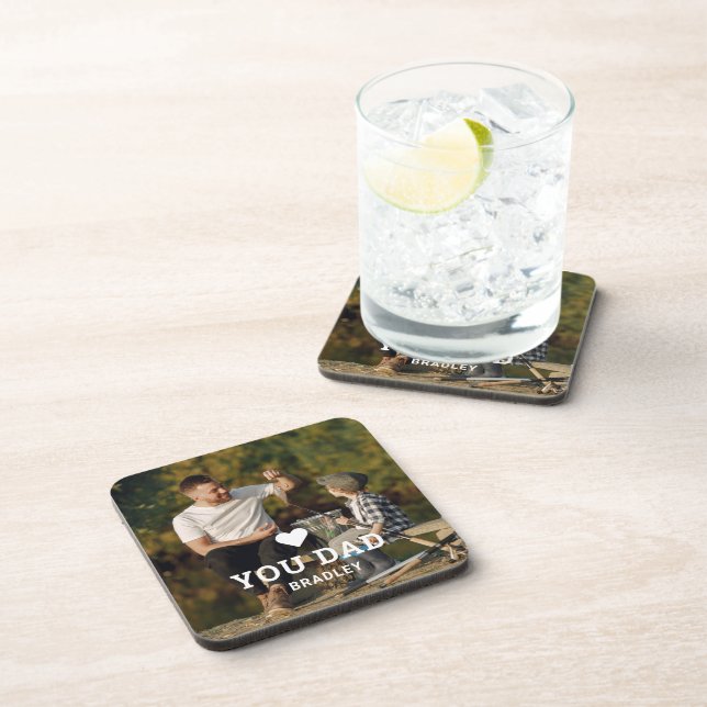 Cute HEART LOVE YOU DAD Photo Names Coaster (Right Side)