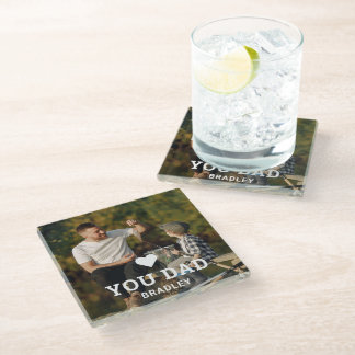 Cute HEART LOVE YOU DAD Photo Names Glass Coaster