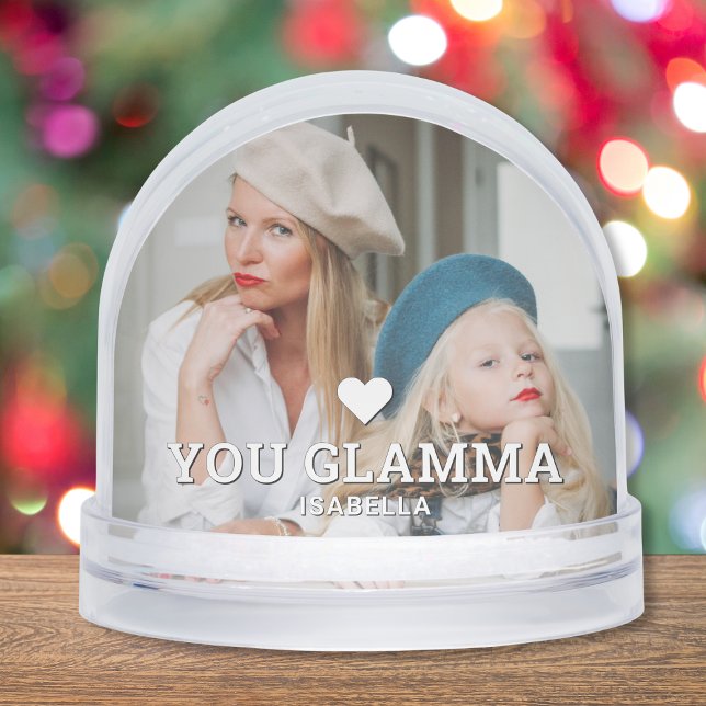 Cute HEART LOVE YOU GLAMMA Mother's Day Photo Snowglobe (Creator Uploaded)