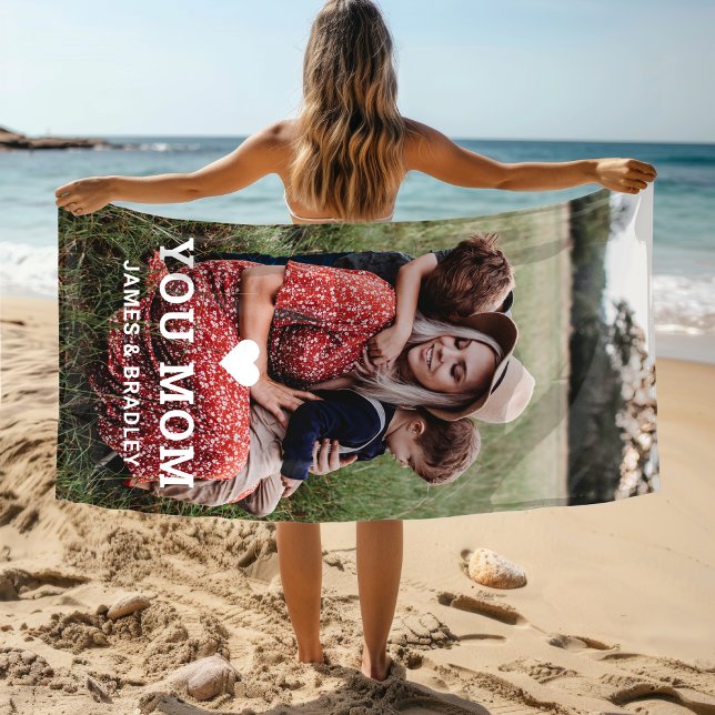 Cute HEART LOVE YOU MOM Mother's Day Photo Beach Towel (Creator Uploaded)