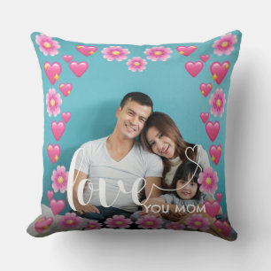 Cute HEART LOVE YOU MOM Mother's Day Photo  Cushion