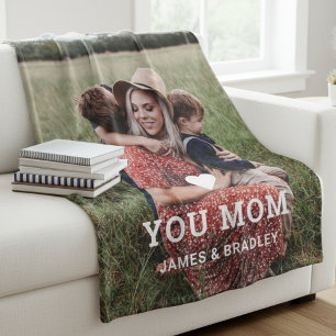 Cute HEART LOVE YOU MOM Mother's Day Photo Fleece Blanket