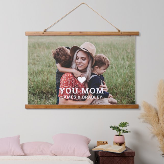 Cute HEART LOVE YOU MOM Mother's Day Photo Hanging Tapestry (Bedroom)