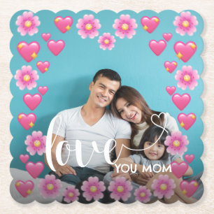 Cute HEART LOVE YOU MOM Mother's Day Photo Paper Coaster