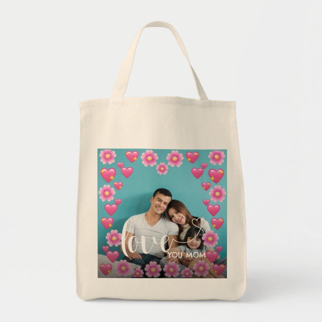 Cute HEART LOVE YOU MOM Mother's Day Photo  Tote Bag (Front)