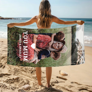 Cute HEART LOVE YOU MUM Mother's Day Photo Beach Towel