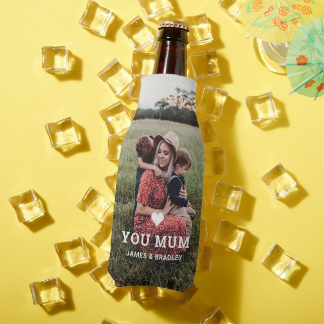 Cute HEART LOVE YOU MUM Mother's Day Photo Bottle Cooler (In Situ Summer)