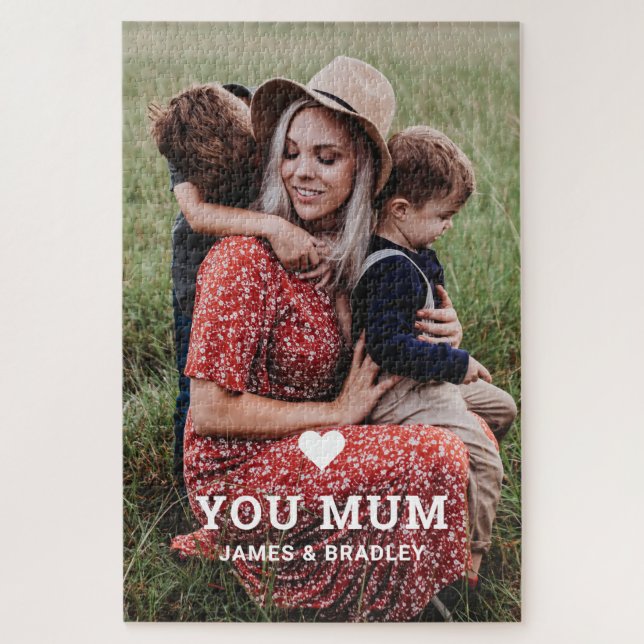 Cute Heart Love You Mum Mother's Day Photo Jigsaw Puzzle (Vertical)