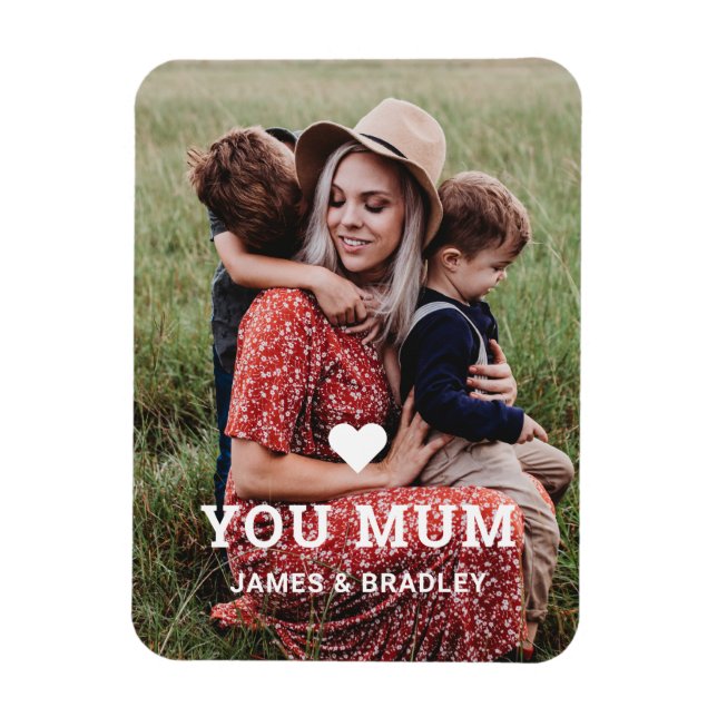Cute HEART LOVE YOU MUM Mother's Day Photo Magnet (Vertical)