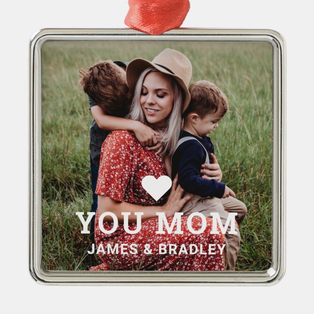 Cute Heart Love You Mum Mother's Day Photo Metal Ornament (Front)