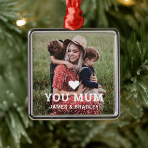 Cute Heart Love You Mum Mother's Day Photo Metal Ornament