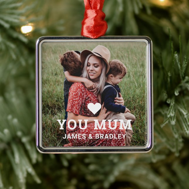 Cute Heart Love You Mum Mother's Day Photo Metal Ornament (Tree)