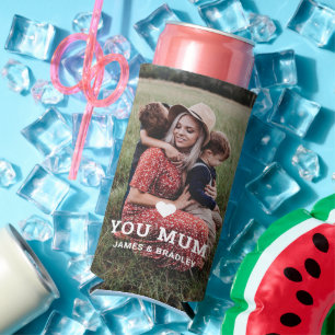 Cute HEART LOVE YOU MUM Mother's Day Photo Seltzer Can Cooler