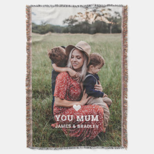 Cute HEART LOVE YOU MUM Mother's Day Photo Throw Blanket