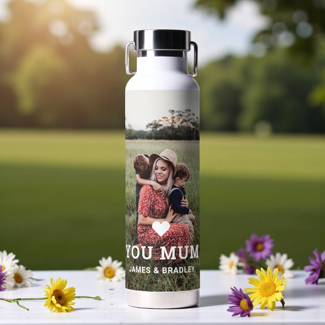 Cute Heart Love You Mum Mother's Day Photo Water Bottle (Creator Uploaded)
