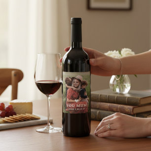 Cute Heart Love You Mum Mother's Day Photo Wine Label