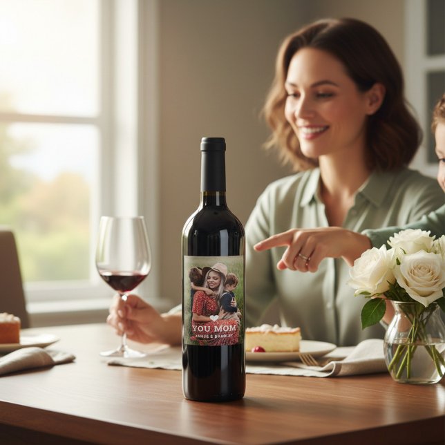 Cute Heart Love You Mum Mother's Day Photo Wine Label (Creator Uploaded)
