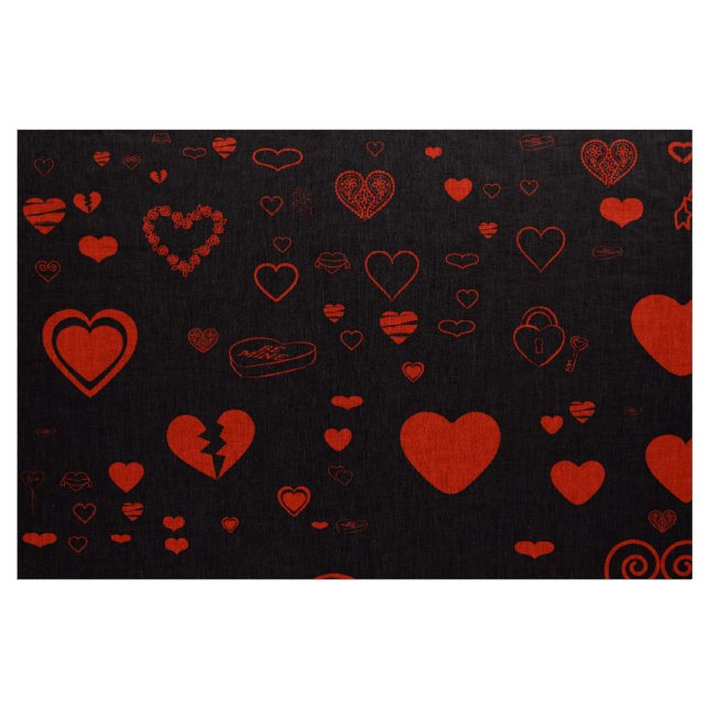 Cute Heart Modern Black Red Fabric (Yard)
